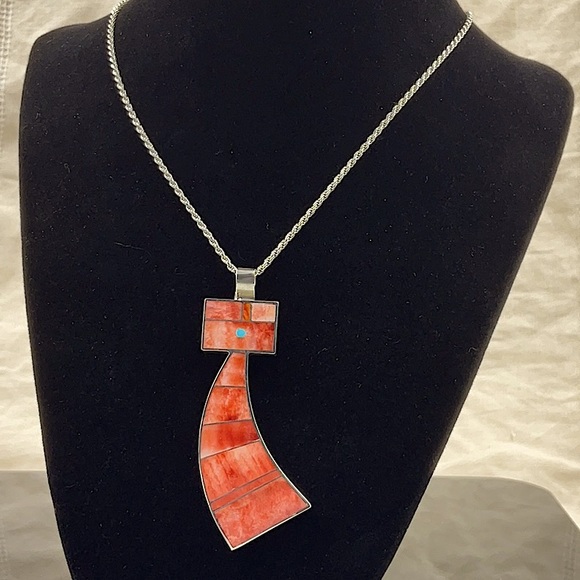 SW Native American Indian Foundation Jewelry - Vtg. 18” Sterling Silver Necklace With Pendant (2 3/4”L x1” W)